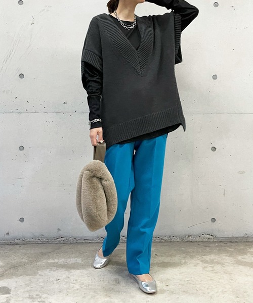 DouDou（ドゥドゥ）の「袖リブロンT（Tシャツ/カットソー・レディース・オフホワイト/ブラック/グレイッシュベージュ・FREE）」の9枚目の写真