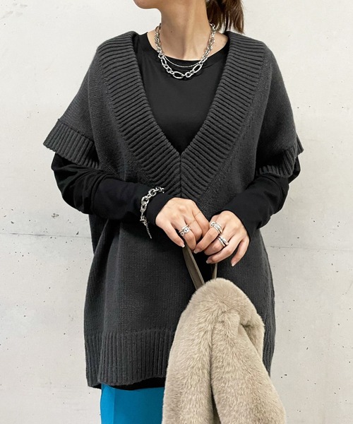 DouDou（ドゥドゥ）の「袖リブロンT（Tシャツ/カットソー・レディース・オフホワイト/ブラック/グレイッシュベージュ・FREE）」の12枚目の写真