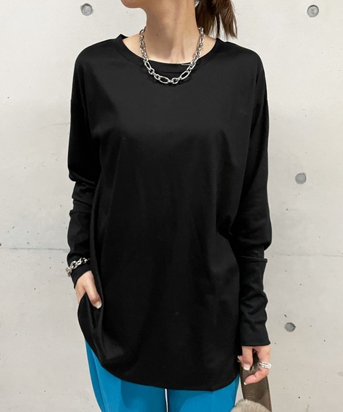 DouDou（ドゥドゥ）の「袖リブロンT（Tシャツ/カットソー・レディース・オフホワイト/ブラック/グレイッシュベージュ・FREE）」の17枚目の写真