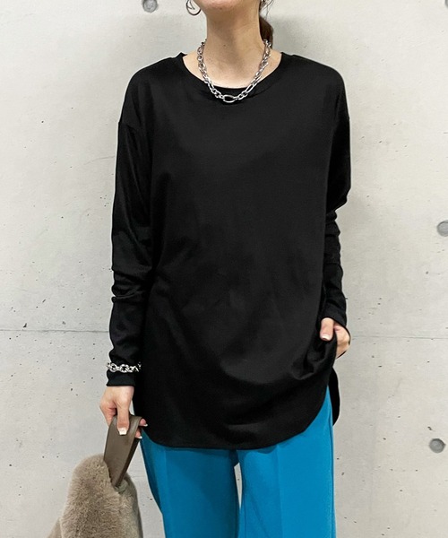 DouDou（ドゥドゥ）の「袖リブロンT（Tシャツ/カットソー・レディース・オフホワイト/ブラック/グレイッシュベージュ・FREE）」の18枚目の写真