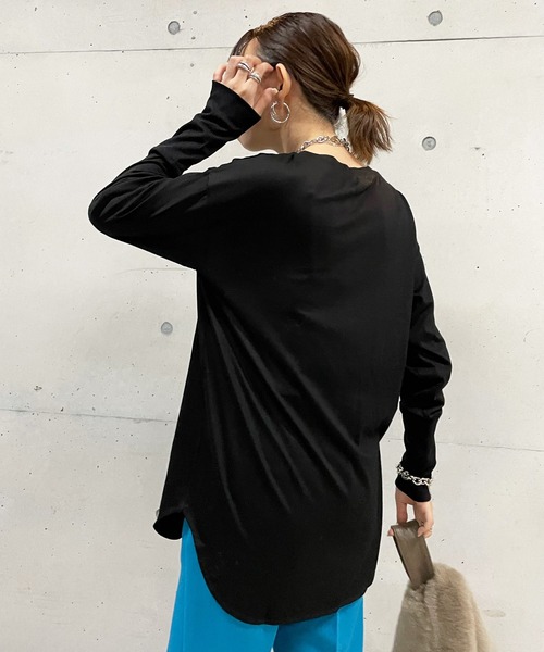 DouDou（ドゥドゥ）の「袖リブロンT（Tシャツ/カットソー・レディース・オフホワイト/ブラック/グレイッシュベージュ・FREE）」の19枚目の写真