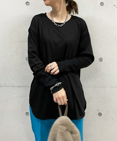 DouDou（ドゥドゥ）の「袖リブロンT（Tシャツ/カットソー・レディース・オフホワイト/ブラック/グレイッシュベージュ・FREE）」の20枚目の写真