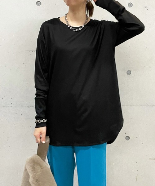 DouDou（ドゥドゥ）の「袖リブロンT（Tシャツ/カットソー・レディース・オフホワイト/ブラック/グレイッシュベージュ・FREE）」の21枚目の写真