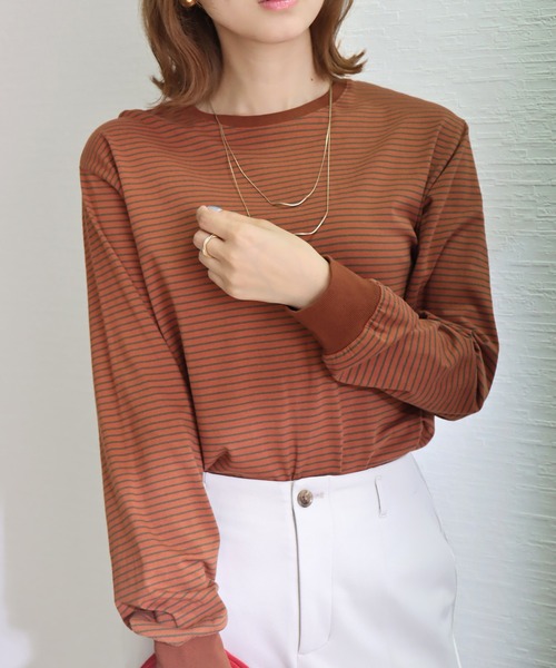 libelle more（リベル モア）の「天竺ボーダープルオーバー（Tシャツ/カットソー・レディース・ブラウン/ブラック/ベージュ/ブルー・L/M）」の3枚目の写真