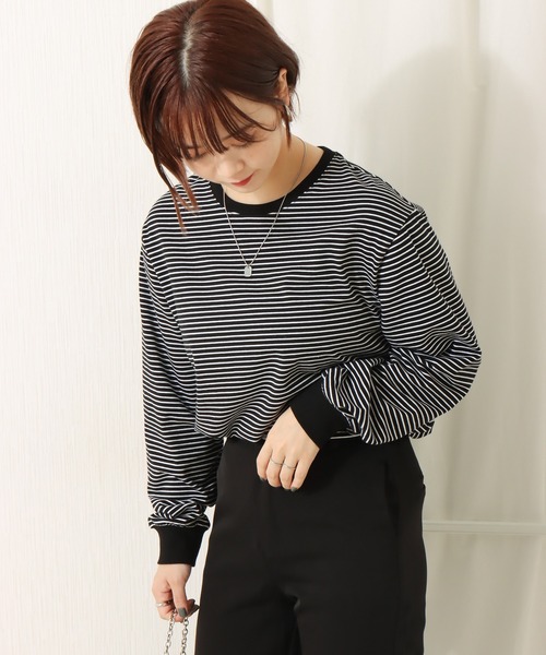 libelle more（リベル モア）の「天竺ボーダープルオーバー（Tシャツ/カットソー・レディース・ブラウン/ブラック/ベージュ/ブルー・L/M）」の2枚目の写真