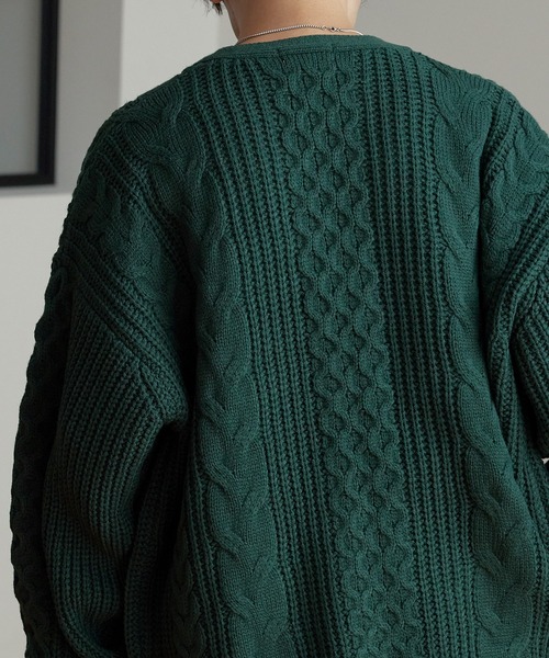 MONO-MART（モノマート）の「ケーブルボリュームニットカーディガン（カーディガン/ボレロ・メンズ・ダークブラウン/グリーン/ダークグレー/ベージュ系/ブルー系/ブルー系2/アイボリー/ブラック/ナチュラル/ネイビー/杢グレー・M/L）」の17枚目の写真
