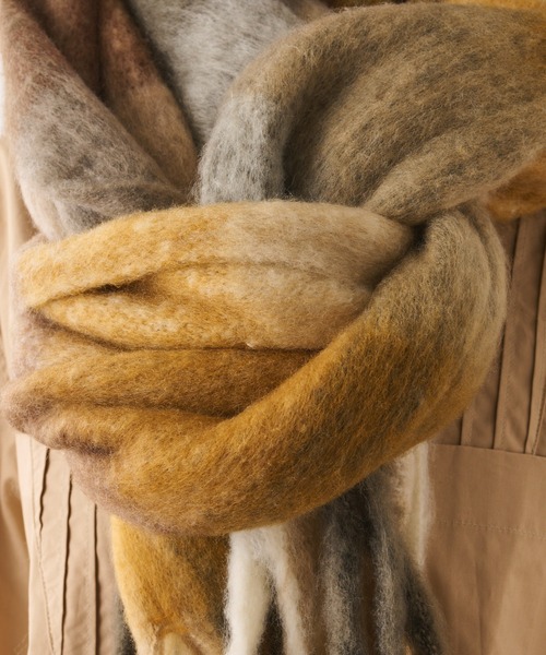 ear PAPILLONNER（イアパピヨネ）の「(WEB限定カラー：ピンク)もこもこフリンジチェックストール（ストール/ショール・レディース・ライトグレー/ピンク/イエロー・FREE）」の21枚目の写真