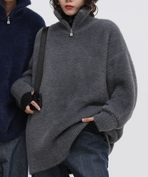 MASONPRINCE（メイソンプリンス）の「【MASONPRINCE】Oversized half Zip Imitation mink hair knit pullover MY3048（ニット/セーター・メンズ・ブラック/グリーン/グレー/ブルー・L/S/M）」の2枚目の写真