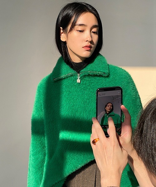 MASONPRINCE（メイソンプリンス）の「【MASONPRINCE】Oversized half Zip Imitation mink hair knit pullover MY3048（ニット/セーター・メンズ・ブラック/グリーン/グレー/ブルー・L/S/M）」の6枚目の写真