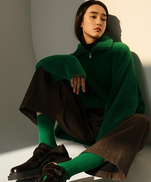 MASONPRINCE（メイソンプリンス）の「【MASONPRINCE】Oversized half Zip Imitation mink hair knit pullover MY3048（ニット/セーター・メンズ・ブラック/グリーン/グレー/ブルー・L/S/M）」の9枚目の写真