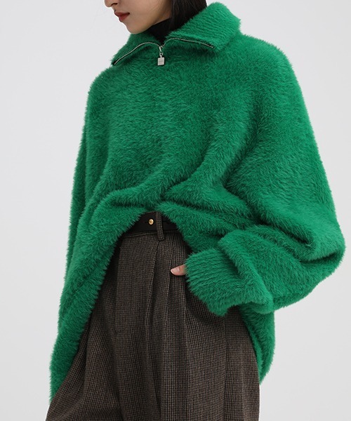 MASONPRINCE（メイソンプリンス）の「【MASONPRINCE】Oversized half Zip Imitation mink hair knit pullover MY3048（ニット/セーター・メンズ・ブラック/グリーン/グレー/ブルー・L/S/M）」の12枚目の写真