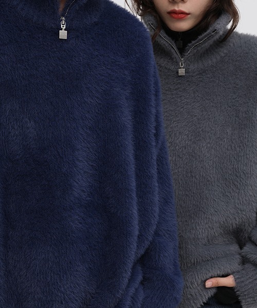 MASONPRINCE（メイソンプリンス）の「【MASONPRINCE】Oversized half Zip Imitation mink hair knit pullover MY3048（ニット/セーター・メンズ・ブラック/グリーン/グレー/ブルー・L/S/M）」の20枚目の写真