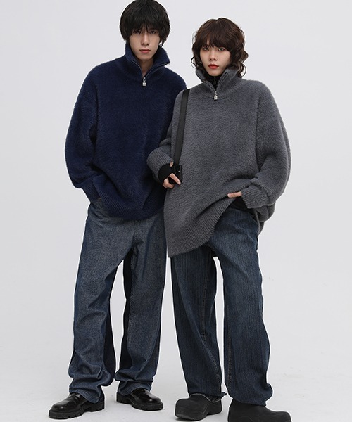 MASONPRINCE（メイソンプリンス）の「【MASONPRINCE】Oversized half Zip Imitation mink hair knit pullover MY3048（ニット/セーター・メンズ・ブラック/グリーン/グレー/ブルー・L/S/M）」の21枚目の写真