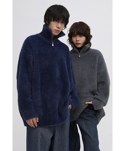 MASONPRINCE（メイソンプリンス）の「【MASONPRINCE】Oversized half Zip Imitation mink hair knit pullover MY3048（ニット/セーター・メンズ・ブラック/グリーン/グレー/ブルー・L/S/M）」の22枚目の写真