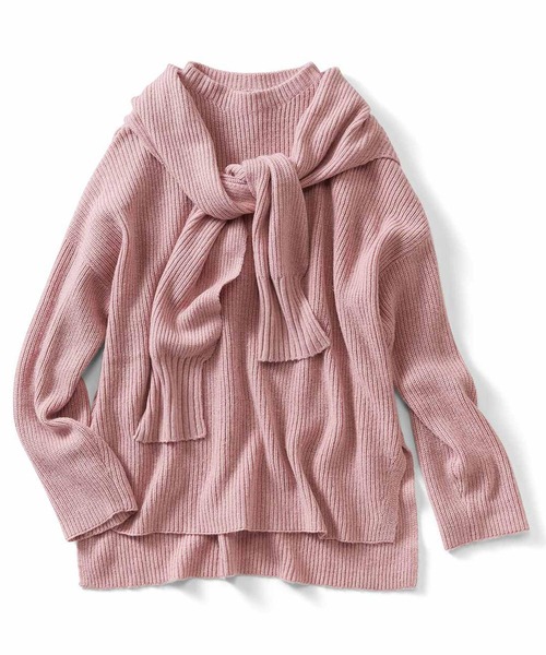 IEDIT（イディット）の「ＩＥＤＩＴ　着まわしを楽しめる　ショール付きニットプルオーバー（ニット/セーター・レディース・ベージュ/ピンク・5/3/4/2）」の2枚目の写真