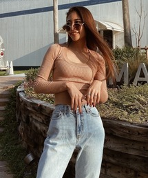 タイトリブニットトップス