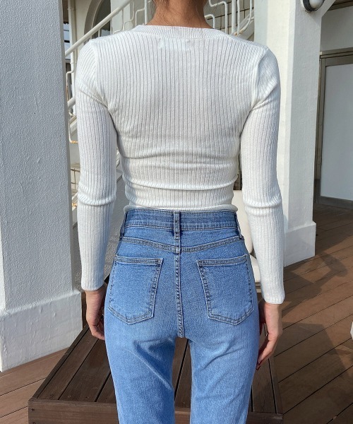 esutoreja（エストレジャ）の「タイトリブニットトップス（ニット/セーター・レディース・ホワイト/ブラック/ブルー/ベージュ・FREE）」の22枚目の写真