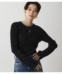 SLEEVE BUTTON RIB KNIT TOPS/スリーブボタンリブニットトップス