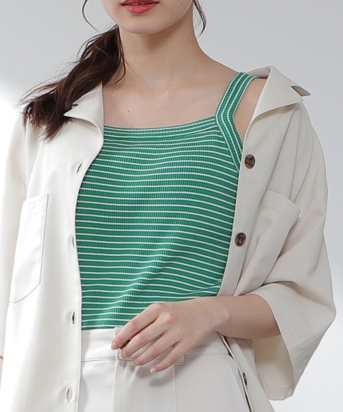 Honeys（ハニーズ）の「テレコキャミソール（キャミソール・レディース・ホワイト×ブラック/ブルー系その他/ホワイト×グリーン/ブラック/ホワイト/オレンジ系その他/グリーン系その他・L/S/M）」の6枚目の写真