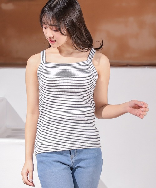 Honeys（ハニーズ）の「テレコキャミソール（キャミソール・レディース・ホワイト×ブラック/ブルー系その他/ホワイト×グリーン/ブラック/ホワイト/オレンジ系その他/グリーン系その他・L/S/M）」の18枚目の写真