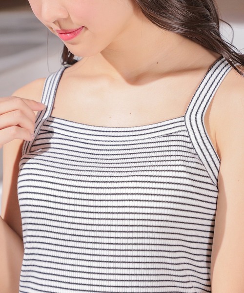 Honeys（ハニーズ）の「テレコキャミソール（キャミソール・レディース・ホワイト×ブラック/ブルー系その他/ホワイト×グリーン/ブラック/ホワイト/オレンジ系その他/グリーン系その他・L/S/M）」の21枚目の写真