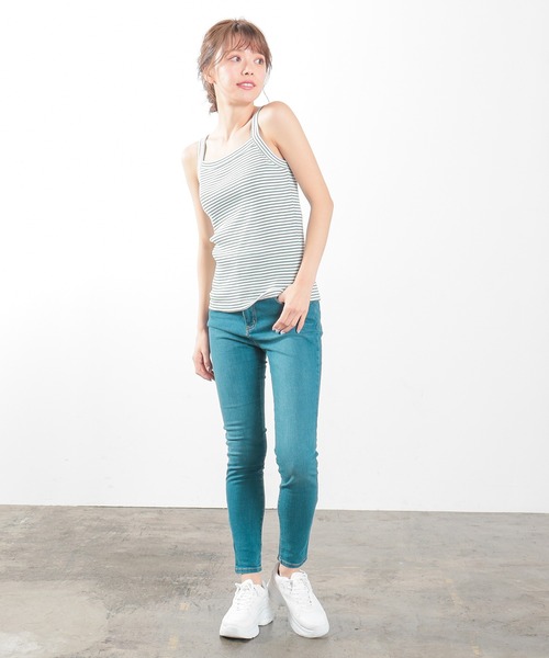 Honeys（ハニーズ）の「テレコキャミソール（キャミソール・レディース・ホワイト×ブラック/ブルー系その他/ホワイト×グリーン/ブラック/ホワイト/オレンジ系その他/グリーン系その他・L/S/M）」の13枚目の写真