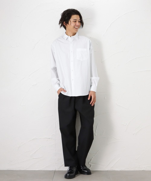 NAVY（ネイビー）の「オーガニックコットン ブロードレギュラーシャツ（シャツ/ブラウス・メンズ・ブルー/ホワイト/グレイッシュベージュ・M/L/XL）」の17枚目の写真