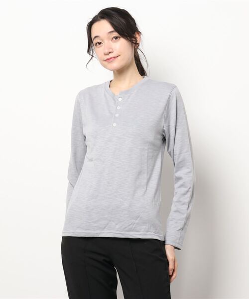 B.I.D.(ビーアイディー)の「《Bd》ヘンリーネックスラブ天竺カットソー 半袖(Tシャツ/カットソー・レディース・ホワイト/ブラック/ベージュ/ネイビー/グレー/カーキ/ライトピンク・X-LARGE/LARGE/MEDIUM)」の16枚目の写真