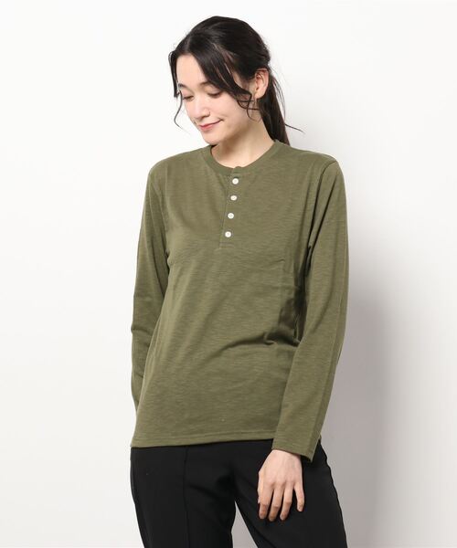 B.I.D.(ビーアイディー)の「《Bd》ヘンリーネックスラブ天竺カットソー 半袖(Tシャツ/カットソー・レディース・ホワイト/ブラック/ベージュ/ネイビー/グレー/カーキ/ライトピンク・X-LARGE/LARGE/MEDIUM)」の14枚目の写真