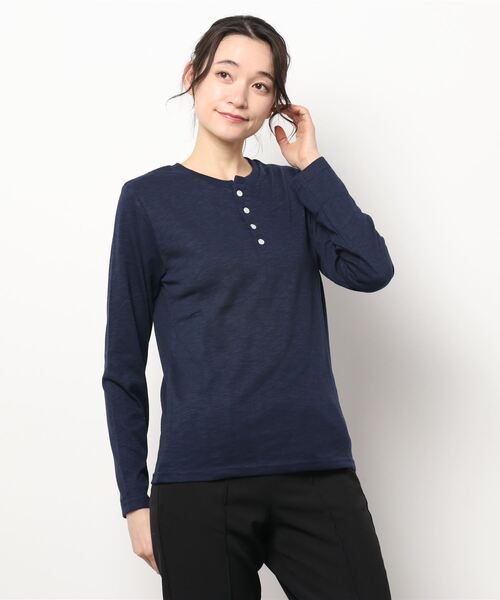 B.I.D.(ビーアイディー)の「《Bd》ヘンリーネックスラブ天竺カットソー 半袖(Tシャツ/カットソー・レディース・ホワイト/ブラック/ベージュ/ネイビー/グレー/カーキ/ライトピンク・X-LARGE/LARGE/MEDIUM)」の10枚目の写真