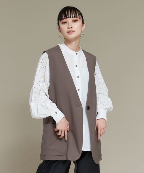 NOMINE（ノミネ）の「人気完売追加！ノーカラーベスト【セットアップ対応】（ベスト・レディース・アイボリー/セージグリーン/モカ・フリー）」の2枚目の写真