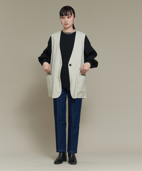 NOMINE（ノミネ）の「人気完売追加！ノーカラーベスト【セットアップ対応】（ベスト・レディース・アイボリー/セージグリーン/モカ・フリー）」の7枚目の写真