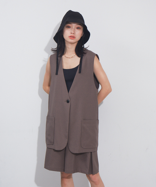 NOMINE（ノミネ）の「人気完売追加！ノーカラーベスト【セットアップ対応】（ベスト・レディース・アイボリー/セージグリーン/モカ・フリー）」の8枚目の写真