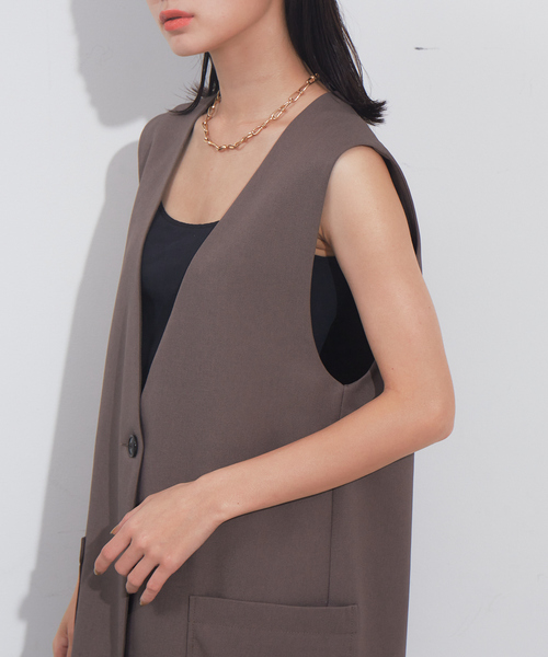 NOMINE（ノミネ）の「人気完売追加！ノーカラーベスト【セットアップ対応】（ベスト・レディース・アイボリー/セージグリーン/モカ・フリー）」の12枚目の写真