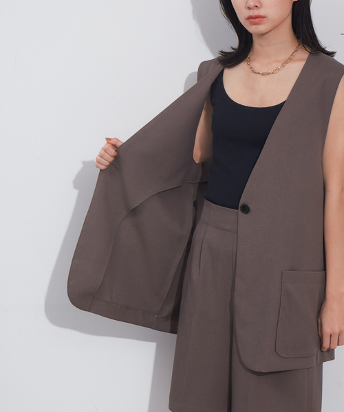 NOMINE（ノミネ）の「人気完売追加！ノーカラーベスト【セットアップ対応】（ベスト・レディース・アイボリー/セージグリーン/モカ・フリー）」の14枚目の写真