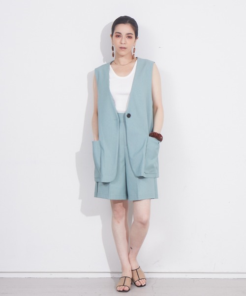 NOMINE（ノミネ）の「人気完売追加！ノーカラーベスト【セットアップ対応】（ベスト・レディース・アイボリー/セージグリーン/モカ・フリー）」の5枚目の写真