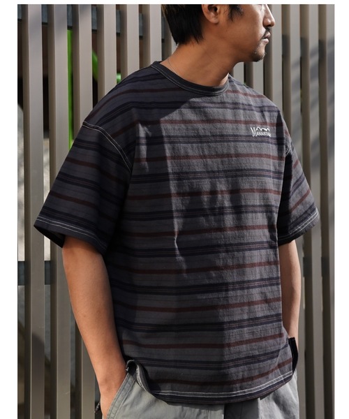 MANASTASH(マナスタッシュ)の「MANASTASH/マナスタッシュ MS PIGMENT BORDER LOOSE TEE MSピグメントボーダールーズティー(Tシャツ/カットソー・メンズ・ブラック/カーキ/マスタード・MEDIUM/LARGE/X-LARGE)」の2枚目の写真