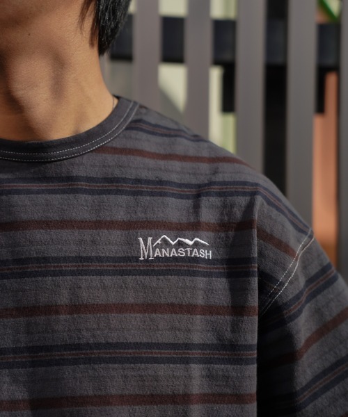 MANASTASH(マナスタッシュ)の「MANASTASH/マナスタッシュ MS PIGMENT BORDER LOOSE TEE MSピグメントボーダールーズティー(Tシャツ/カットソー・メンズ・ブラック/カーキ/マスタード・MEDIUM/LARGE/X-LARGE)」の5枚目の写真