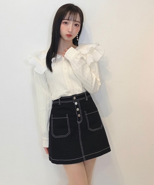 titty＆Co. PETIT（ティティアンドコープティ）の「【titty&Co.PETIT】ダブルカラーソフトブラウス（シャツ/ブラウス・レディース・アイボリー/ブルー・FREE）」の3枚目の写真