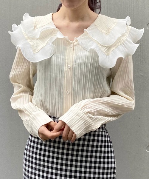 titty＆Co. PETIT（ティティアンドコープティ）の「【titty&Co.PETIT】ダブルカラーソフトブラウス（シャツ/ブラウス・レディース・アイボリー/ブルー・FREE）」の4枚目の写真