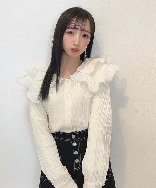 titty＆Co. PETIT（ティティアンドコープティ）の「【titty&Co.PETIT】ダブルカラーソフトブラウス（シャツ/ブラウス・レディース・アイボリー/ブルー・FREE）」の9枚目の写真