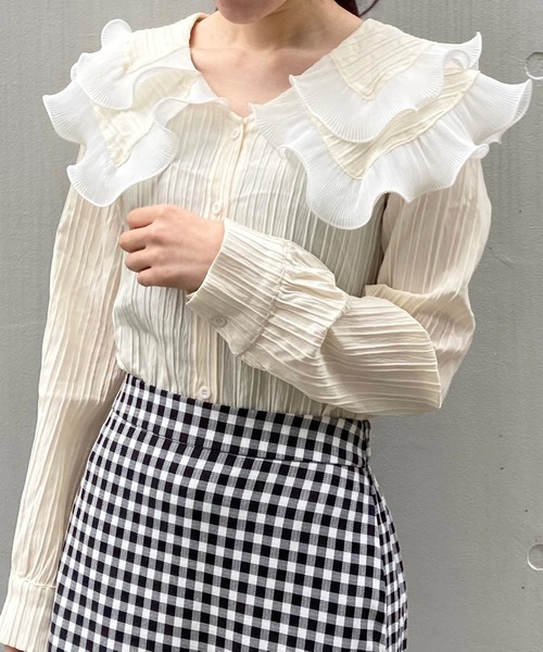 titty＆Co. PETIT（ティティアンドコープティ）の「【titty&Co.PETIT】ダブルカラーソフトブラウス（シャツ/ブラウス・レディース・アイボリー/ブルー・FREE）」の14枚目の写真