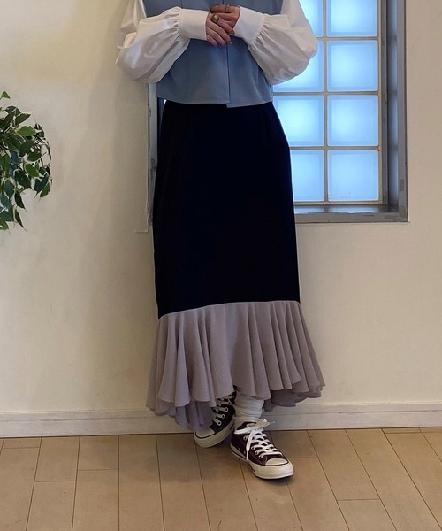ur,Melty（ユアメルティー）の「裾切替マーメイドスカート（スカート・レディース・ブラック/オフホワイト/イエロー・FREE）」の14枚目の写真