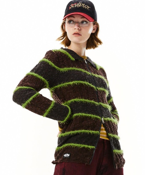 SCULPTOR（スカルプター）の「Mixed Yarn Collared Cardigan/ミックスヤーンカラーカーディガン（カーディガン/ボレロ・レディース・ブラウン/イエロー/ブルー/ミント・MEDIUM/SMALL）」の2枚目の写真