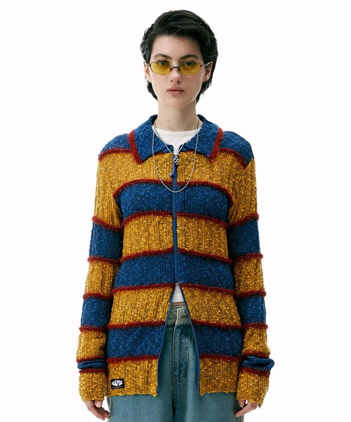 SCULPTOR（スカルプター）の「Mixed Yarn Collared Cardigan/ミックスヤーンカラーカーディガン（カーディガン/ボレロ・レディース・ブラウン/イエロー/ブルー/ミント・MEDIUM/SMALL）」の4枚目の写真