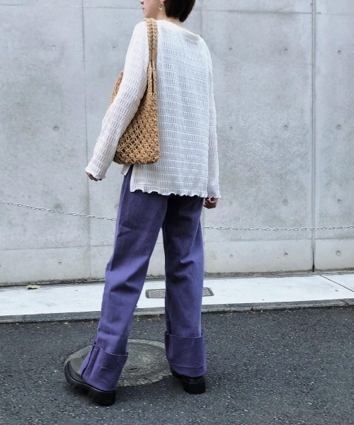 EACH.(イーチ)の「EACH(イーチ)SHEER SLEEVE PULLOVER/シアースリーブプルオーバー(Tシャツ/カットソー・レディース・ホワイト/ブラック・FREE)」の2枚目の写真