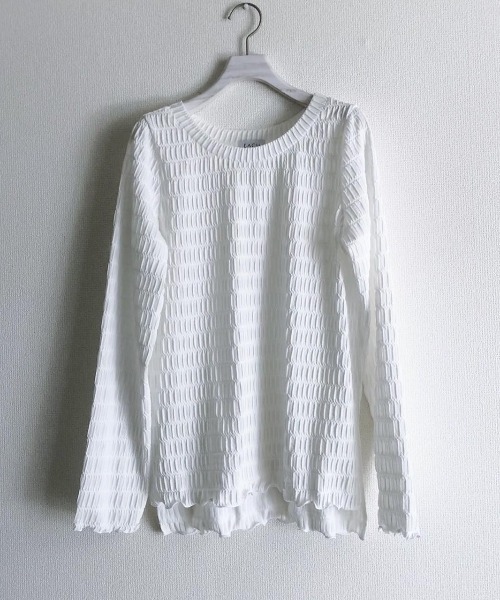 EACH.(イーチ)の「EACH(イーチ)SHEER SLEEVE PULLOVER/シアースリーブプルオーバー(Tシャツ/カットソー・レディース・ホワイト/ブラック・FREE)」の13枚目の写真