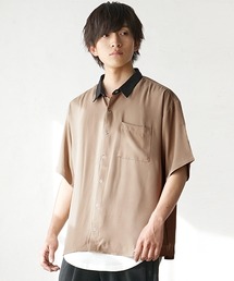 【MinoriTY】スナップボタンクレリックシャツ 半袖 メンズ 秋服 夏服 オーバーサイズ オーバーサイズ 半袖シャツ バイカラー