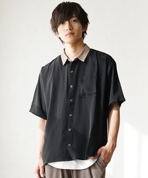【MinoriTY】スナップボタンクレリックシャツ 半袖 メンズ 秋服 夏服 オーバーサイズ オーバーサイズ 半袖シャツ バイカラー