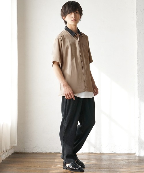 MinoriTY】スナップボタンクレリックシャツ 半袖 メンズ 秋服 夏服